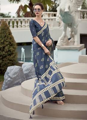 Navy blue pure mal mal silk saree 2