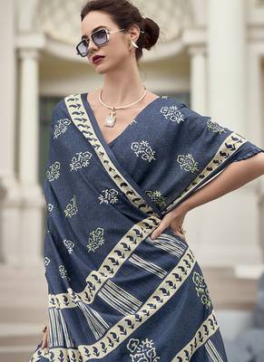 Navy blue pure mal mal silk saree 3