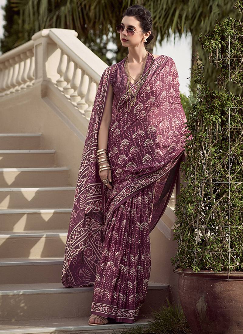 Wine pure mal mal silk saree