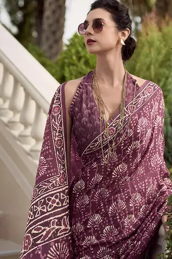 Wine pure mal mal silk saree