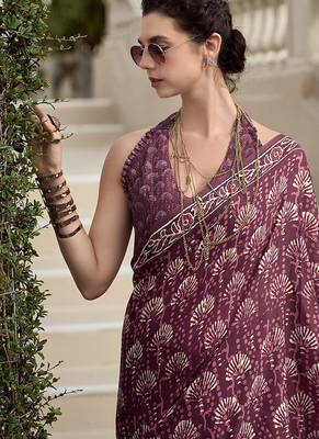 Wine pure mal mal silk saree 4