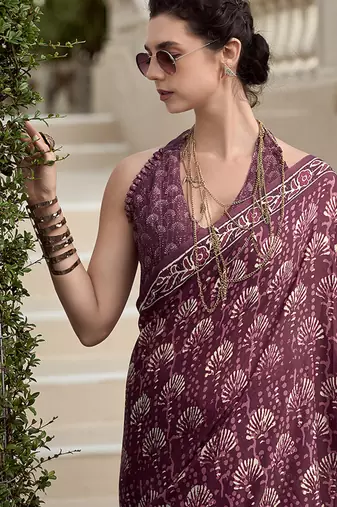 Wine pure mal mal silk saree