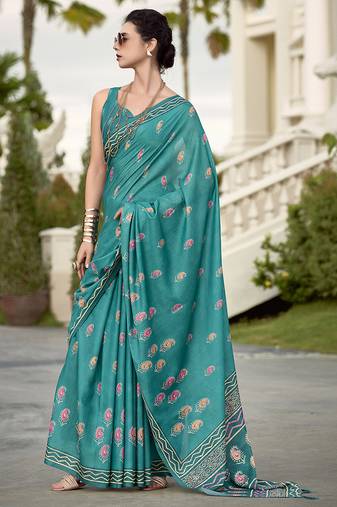 Turquoise pure mal mal silk saree