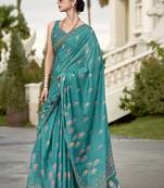Turquoise pure mal mal silk saree