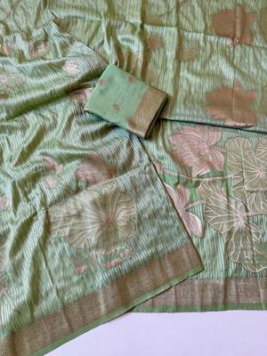 Light Green  Color Silver Golden Jari Jaqurad Weaving Work  Georgette Saree  2