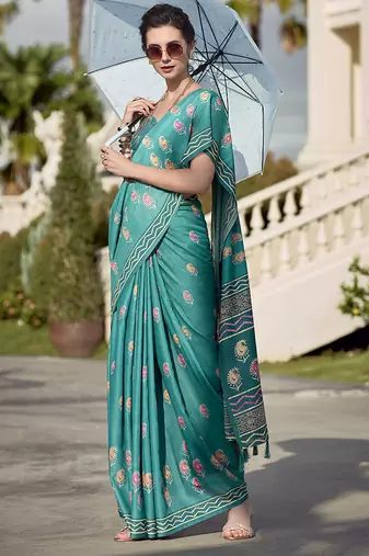 Turquoise pure mal mal silk saree