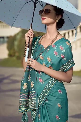 Turquoise pure mal mal silk saree