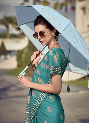 Turquoise pure mal mal silk saree 4