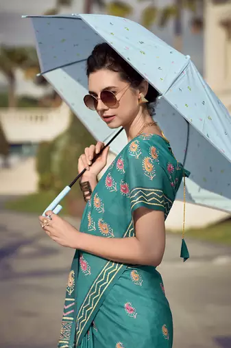 Turquoise pure mal mal silk saree