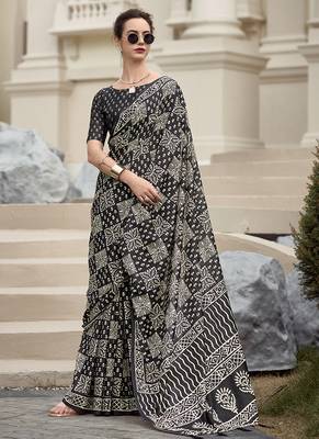 Black pure mal mal silk saree 1