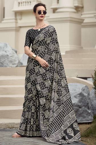 Black pure mal mal silk saree