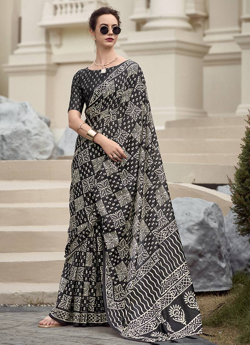 Black pure mal mal silk saree