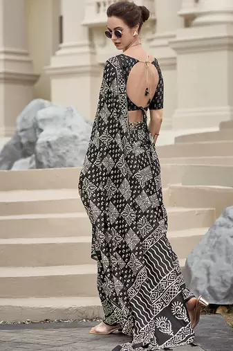 Black pure mal mal silk saree