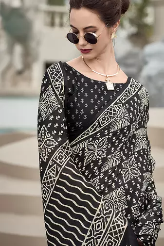 Black pure mal mal silk saree