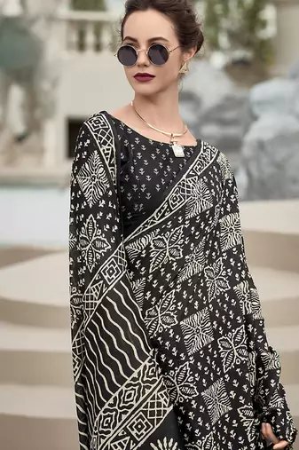 Black pure mal mal silk saree