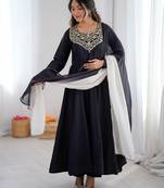 Black color soft french creap embroidery work party wear long gown