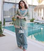Sea green mirror salsa designer kurta set with batwa
