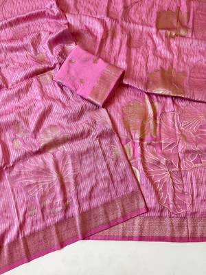 Pink Color Silver Golden Jari Jaqurad Weaving Work  Georgette Saree  2