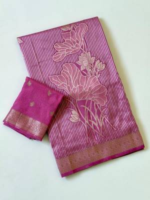 Pink Color Silver Golden Jari Jaqurad Weaving Work  Georgette Saree  3