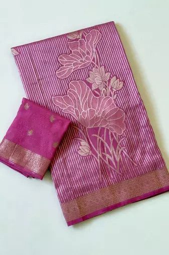 Pink Color Silver Golden Jari Jaqurad Weaving Work  Georgette Saree 