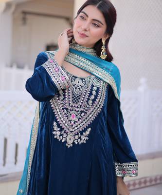 Rama embroidered velvet designer kurta set with dupatta 3