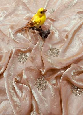 Cream Color Hand Embroidery Work Satin art silk saree 5