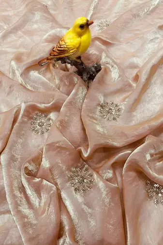Cream Color Hand Embroidery Work Satin art silk saree