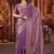 Purple Color Hand Embroidery Work Satin Silk Saree
