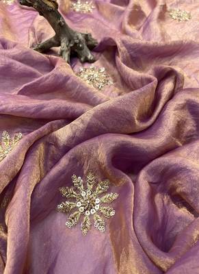Purple Color Hand Embroidery Work Satin art silk saree 3