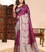 Wine lichi silk embroidered wedding wear saree