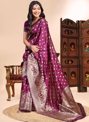 Wine lichi silk embroidered wedding wear saree 2