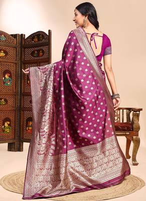 Wine lichi silk embroidered wedding wear saree 3