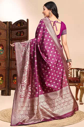 Wine lichi silk embroidered wedding wear saree