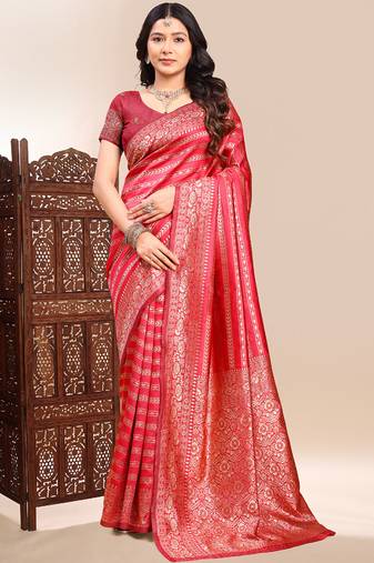 Red lichi silk embroidered wedding wear saree