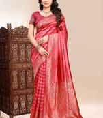 Red lichi silk embroidered wedding wear saree