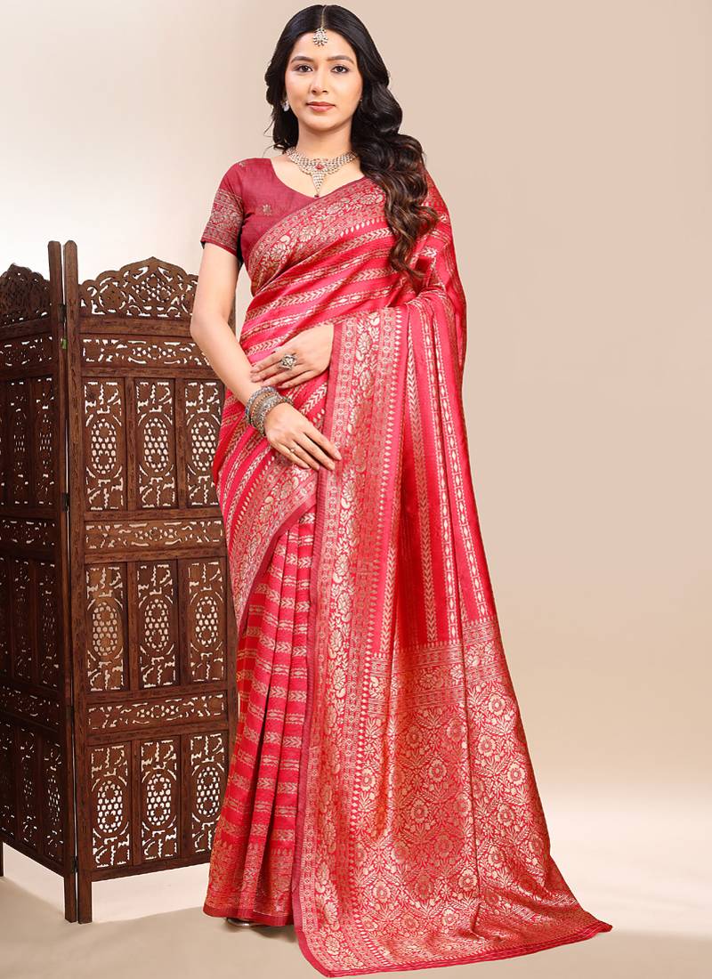 Red lichi silk embroidered wedding wear saree