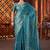 Teal Color Hand Embroidery Work Satin Silk Saree