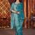 Teal Color Hand Embroidery Work Satin Silk Saree