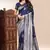 Dark blue lichi silk embroidered wedding wear saree