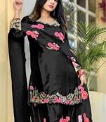 Black pure satin heavy embroidered salwar kameez set