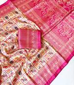 Cream Color Digital Print Pasmina weaving Silk Saree