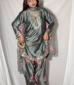 Grey japanese satin farshi salwar set with embroidery and sequence work