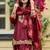 Luxurious maroon satin silk farshi salwar suit with heavy embroidery and sequence work