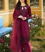 Cherry maroon pakistani suit - satin rayon top with duppata and palazzo