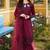 Cherry maroon pakistani suit - satin rayon top with duppata and palazzo