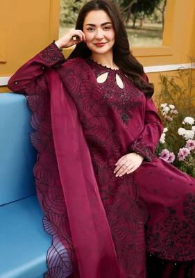 Cherry maroon pakistani suit - satin rayon top with duppata and palazzo 2