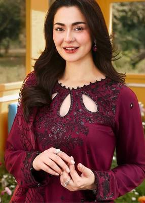 Cherry maroon pakistani suit - satin rayon top with duppata and palazzo 3