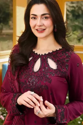 Cherry maroon pakistani suit - satin rayon top with duppata and palazzo