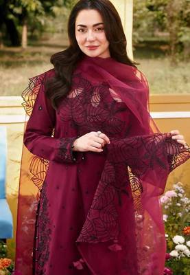 Cherry maroon pakistani suit - satin rayon top with duppata and palazzo 4