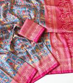 Teal Color Digital Print Pasmina weaving Silk Saree